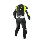 Macna Mizuro Nero/Bianco/Giallo Fluo tuta moto pelle di canguro uomo Classe AAA, vista retro