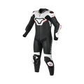 Macna Mizuro Nero/Bianco/Rosso tuta moto pelle di canguro uomo Classe AAA, vista fronte