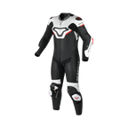 Macna Mizuro Nero/Bianco/Rosso tuta moto pelle di canguro uomo Classe AAA, vista fronte