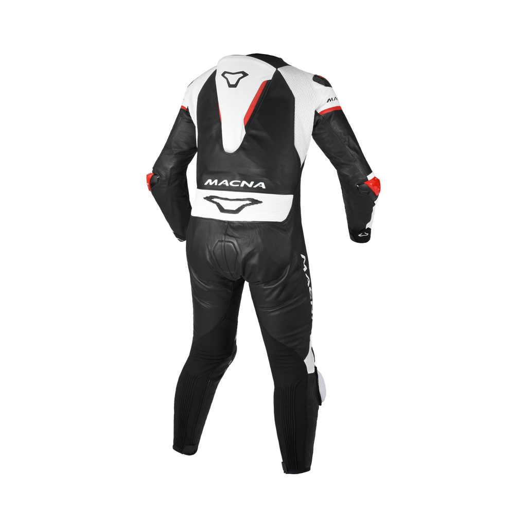 Macna Mizuro Nero/Bianco/Rosso tuta moto pelle di canguro uomo Classe AAA, vista retro