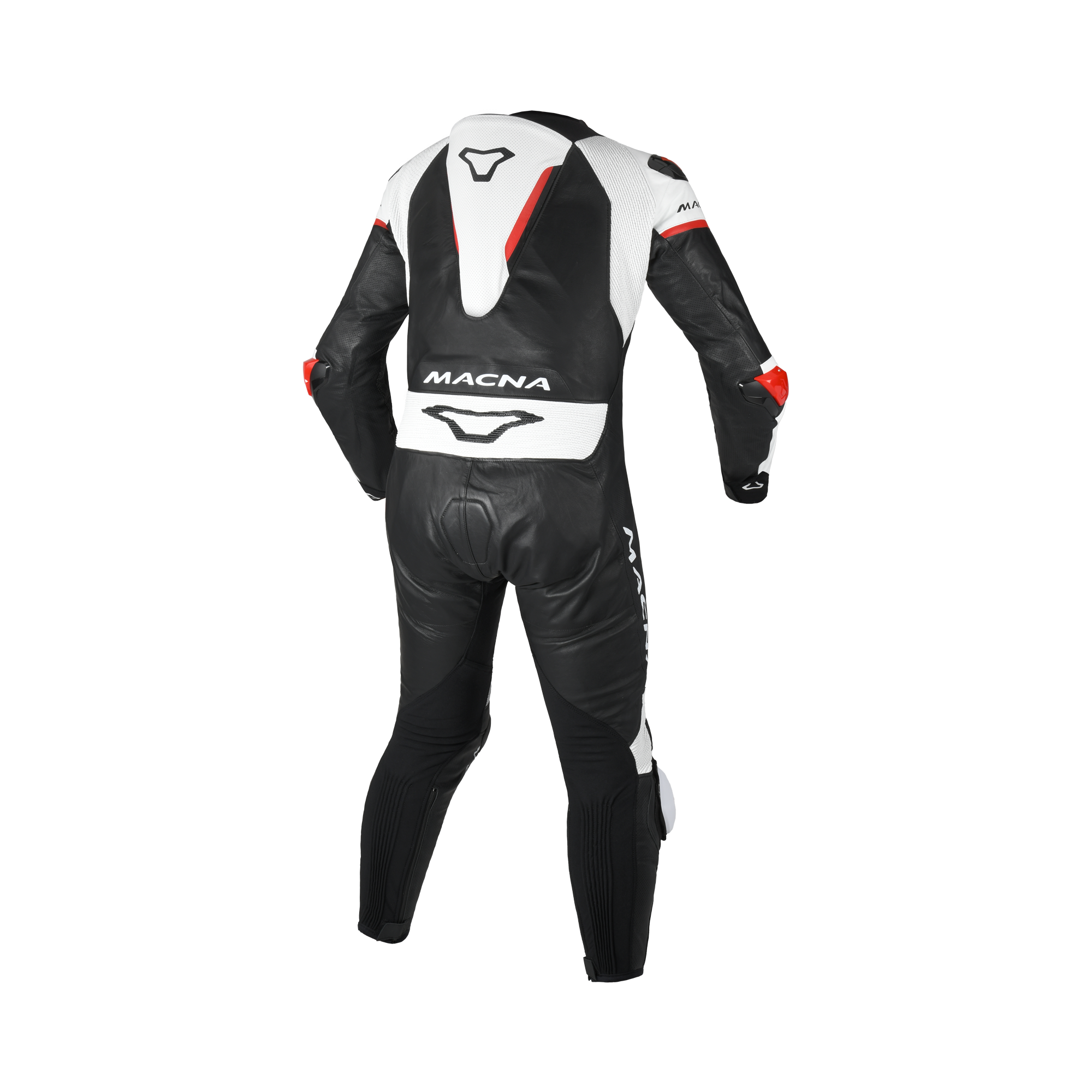 Macna Mizuro Nero/Bianco/Rosso tuta moto pelle di canguro uomo Classe AAA, vista retro