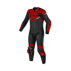 Macna Mizuro Nero/Rosso/Bianco tuta moto pelle di canguro uomo Classe AAA, vista fronte