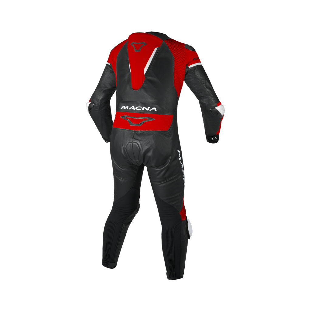 Macna Mizuro Nero/Rosso/Bianco tuta moto pelle di canguro uomo Classe AAA, vista retro