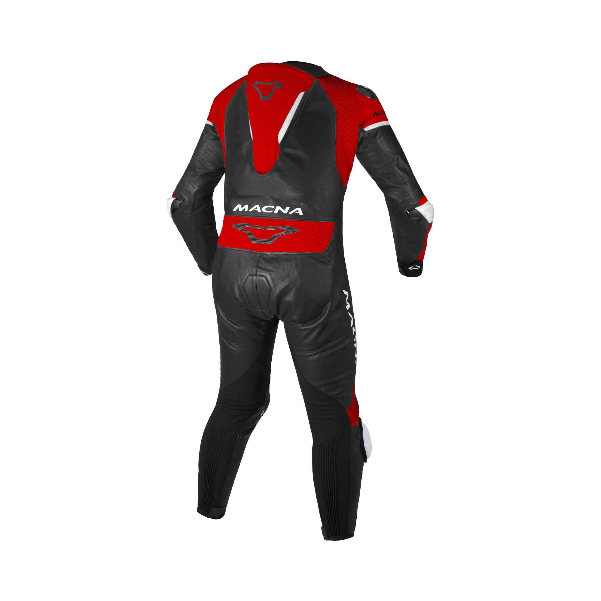 Macna Mizuro Nero/Rosso/Bianco tuta moto pelle di canguro uomo Classe AAA, vista retro