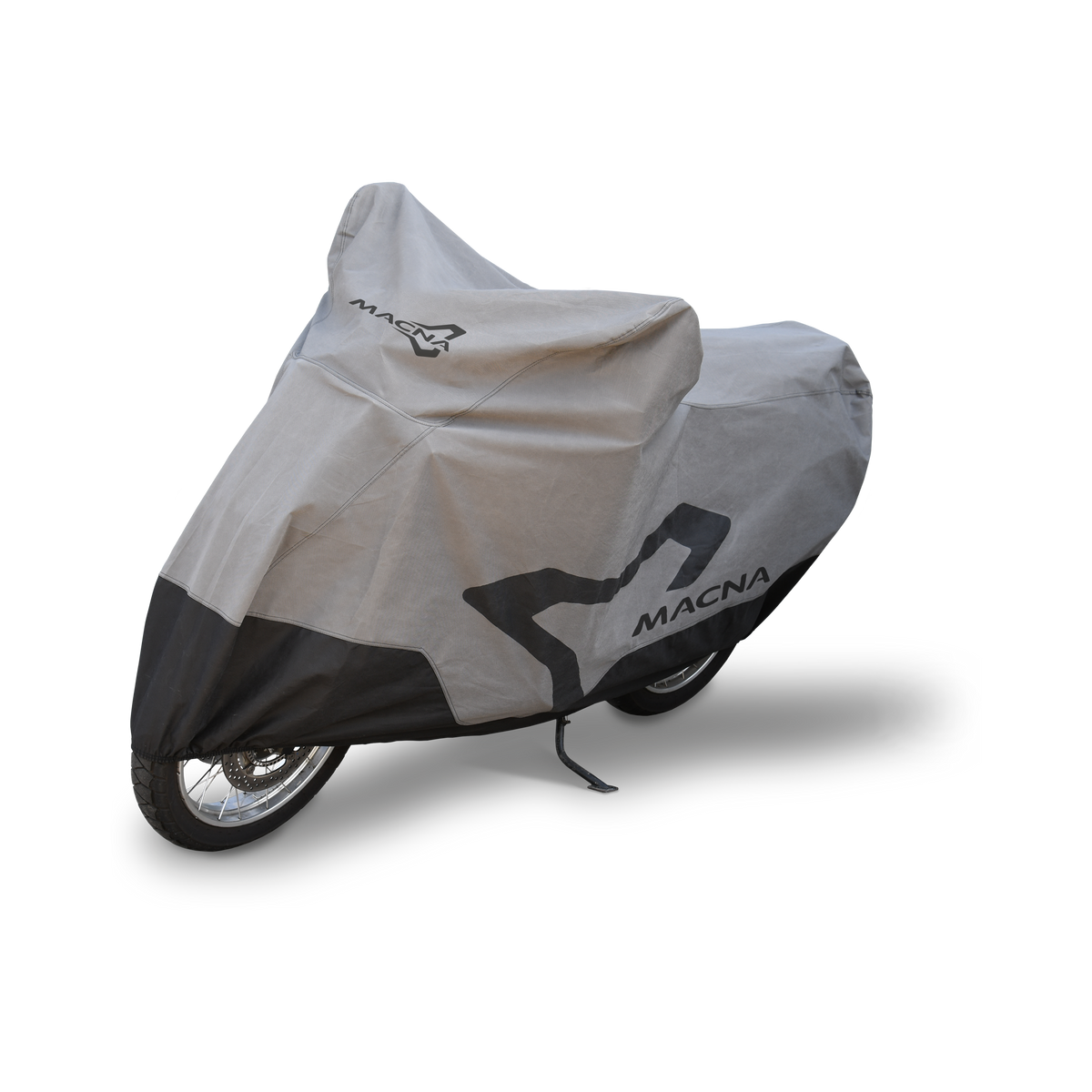Macna Moto Mantle Indoor telo coprimoto da interno grigio e nero, su fondo bianco