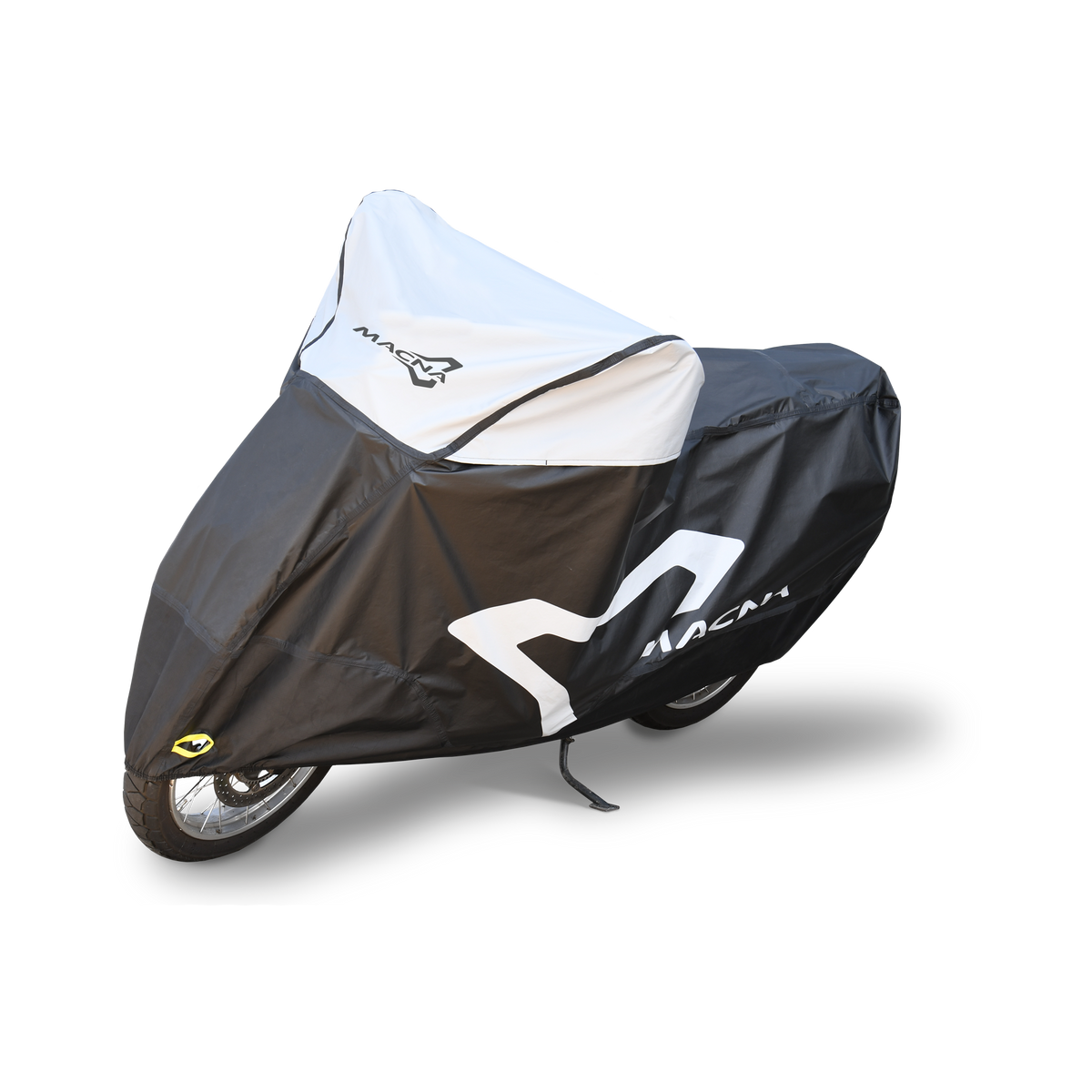 Macna Moto Mantle Premium telo coprimoto nero e grigio, su fondo bianco