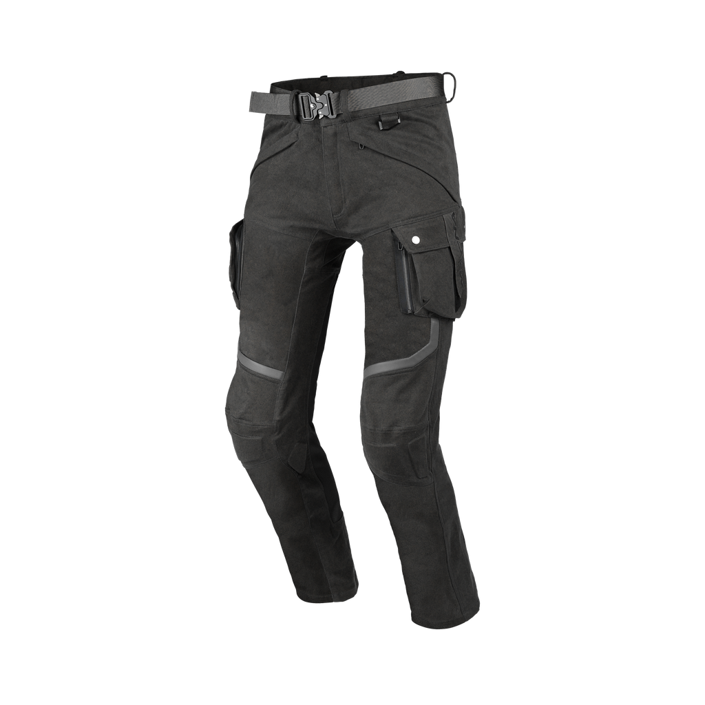 Macna Nembar 165.4027.101 pantaloni cargo moto neri, vista tre quarti anteriore