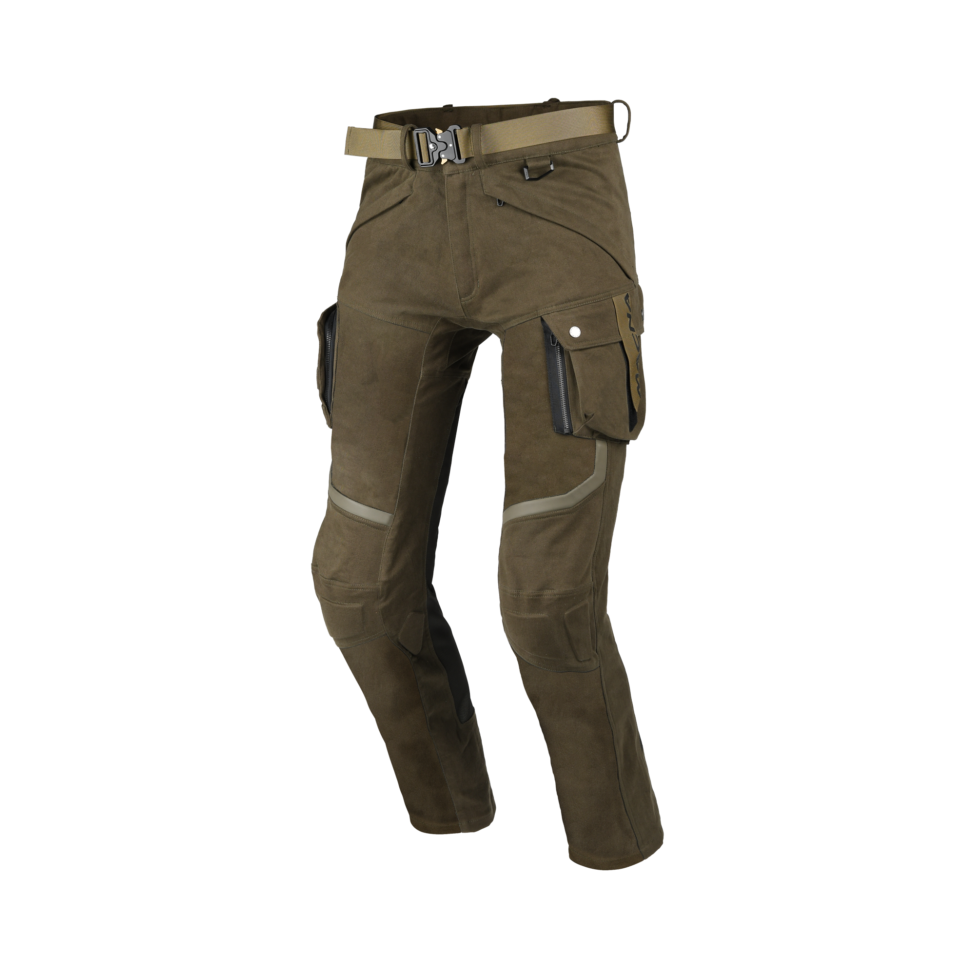 Macna Nembar 165.4027.404 pantaloni cargo moto verdi, vista tre quarti anteriore