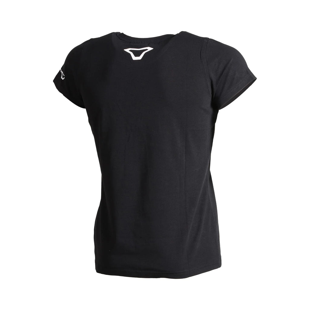 Retro della t-shirt Macna Plain T donna nera con il logo a V bianco in alto fra le scapole