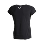 Retro della t-shirt Macna Plain T donna nera con il logo a V bianco in alto fra le scapole