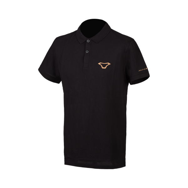 Macna Polo 101.3018.107 polo casual moto uomo nera con logo bronzo sul petto, fronte