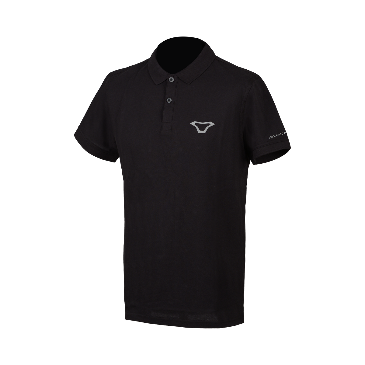 Macna Polo 101.3018.108 polo casual moto uomo nera con logo grigio argento, fronte