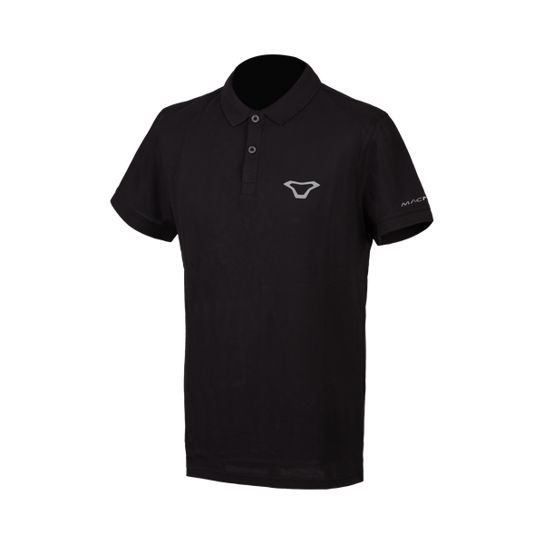Macna Polo 101.3018.108 polo casual moto uomo nera con logo grigio argento, fronte