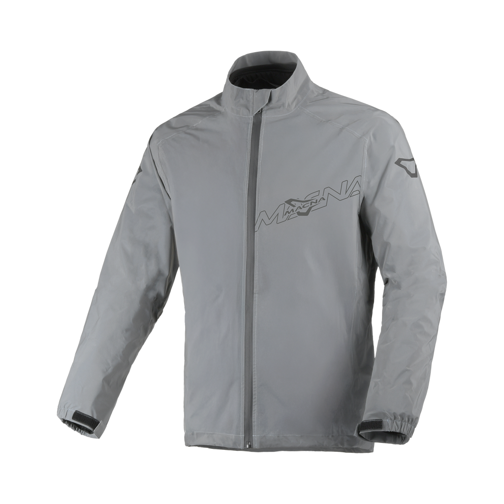 Macna Rainger 165.1364 giacca antipioggia grigia, vista frontale con zip intera