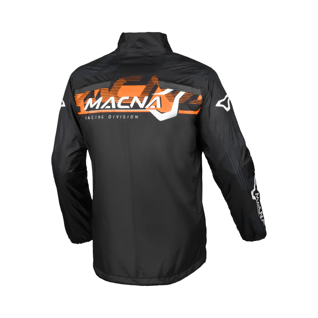 Macna Rainossi 165.1365.123 nero e arancio – giacca antipioggia moto, retro con logo Racing