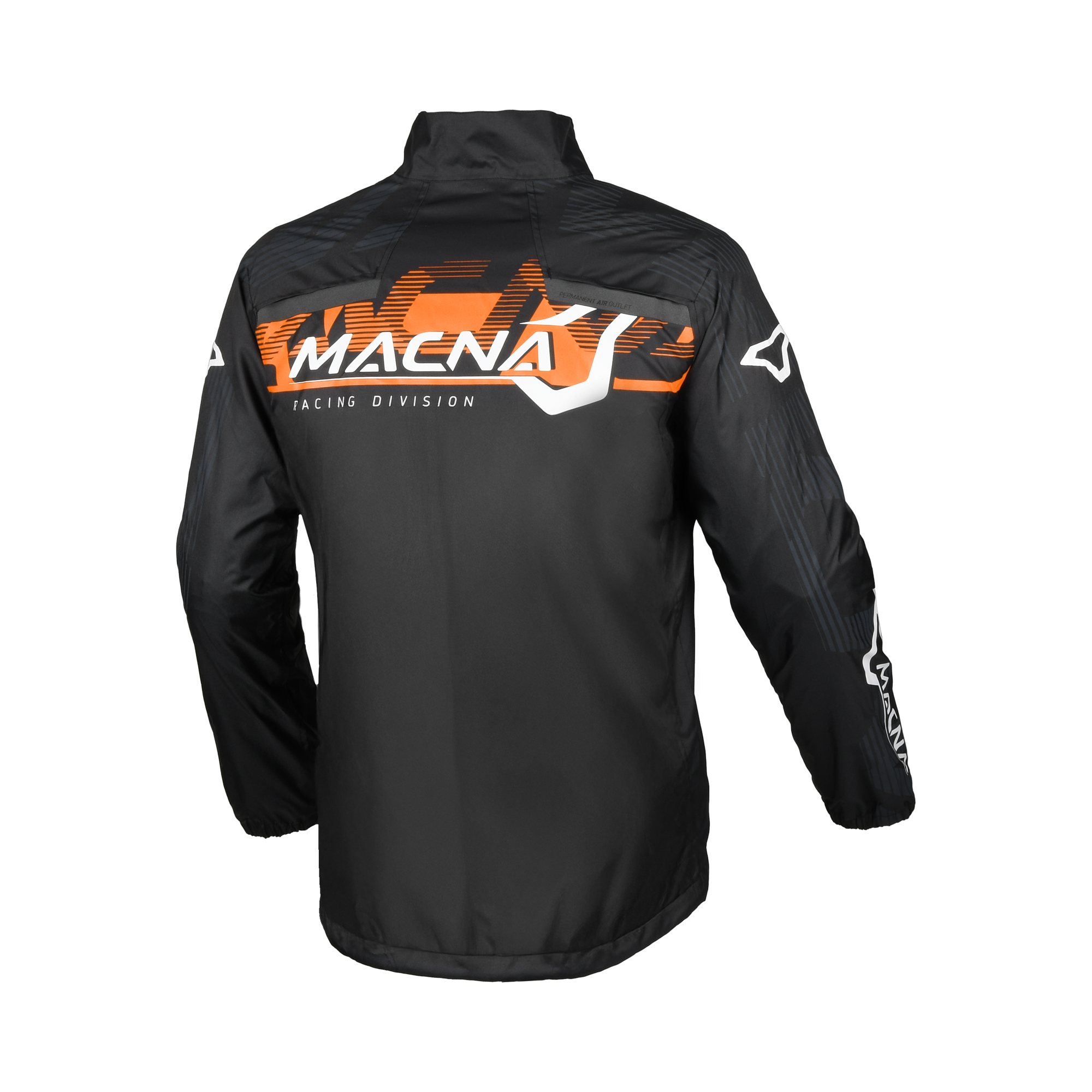 Macna Rainossi 165.1365.123 nero e arancio – giacca antipioggia moto, retro con logo Racing
