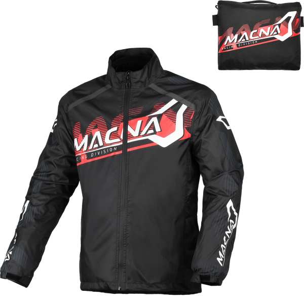Macna Rainossi 165.1365.132 nero e rosso – giacca antipioggia moto, fronte con marsupio