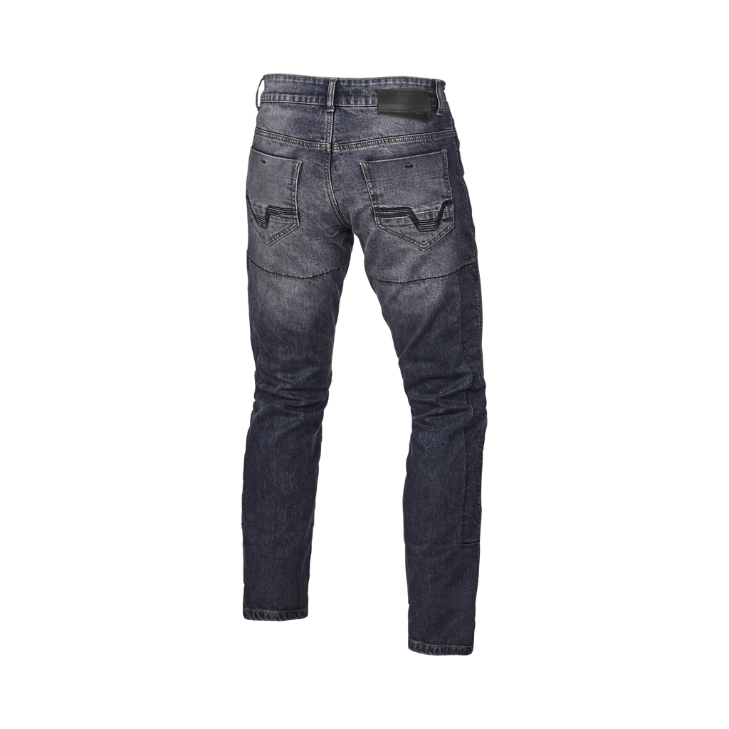 Macna Revelin 165.4011.880 jeans moto uomo grigio scuro, retro con impunture ocra