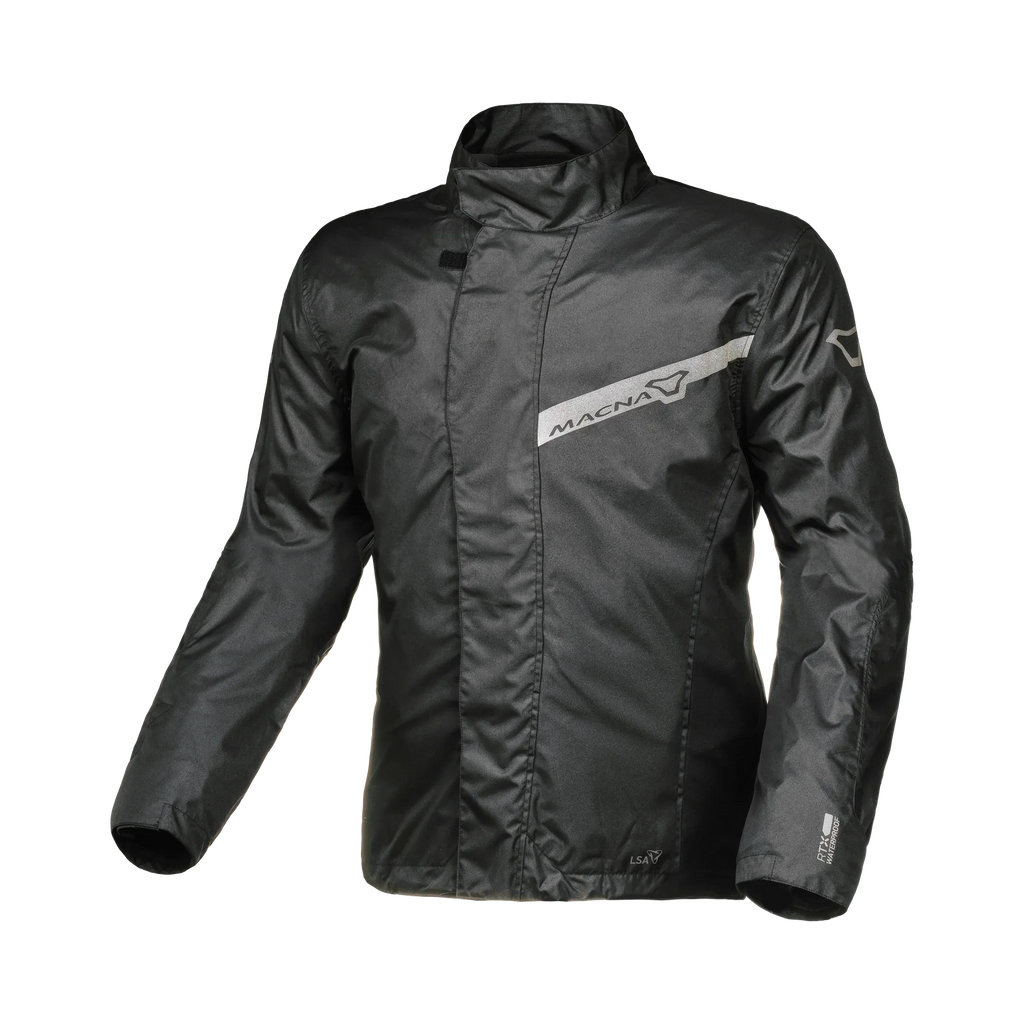 Macna Spray 165.1360.101 giacca antipioggia moto donna nera con banda riflettente sul petto, fronte