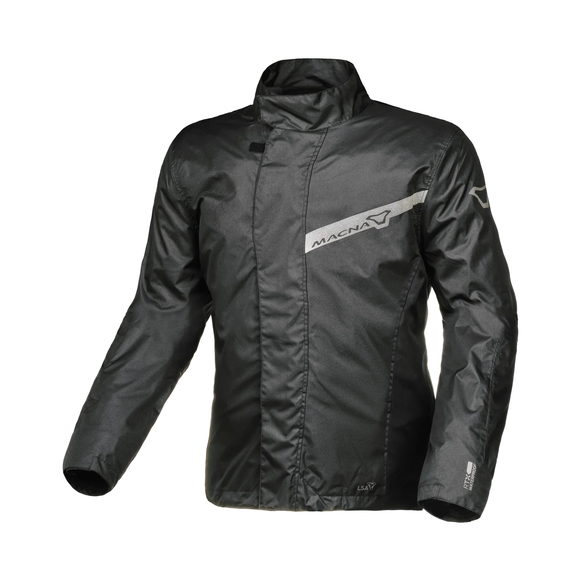 Macna Spray 165.1360.101 giacca antipioggia moto donna nera con banda riflettente sul petto, fronte