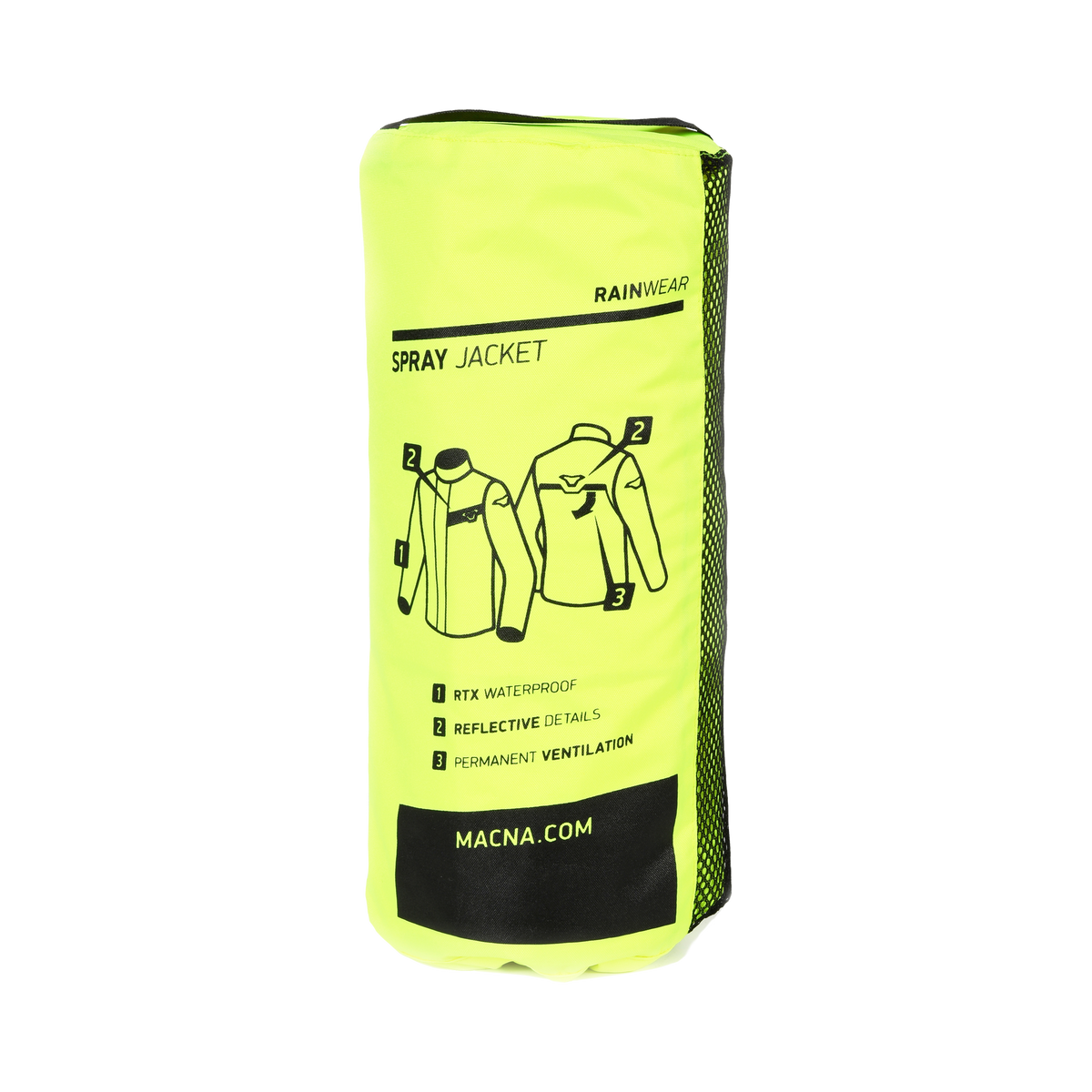 Custodia gialla della giacca Macna Spray Jacket con il pannello in rete Water Exhaust