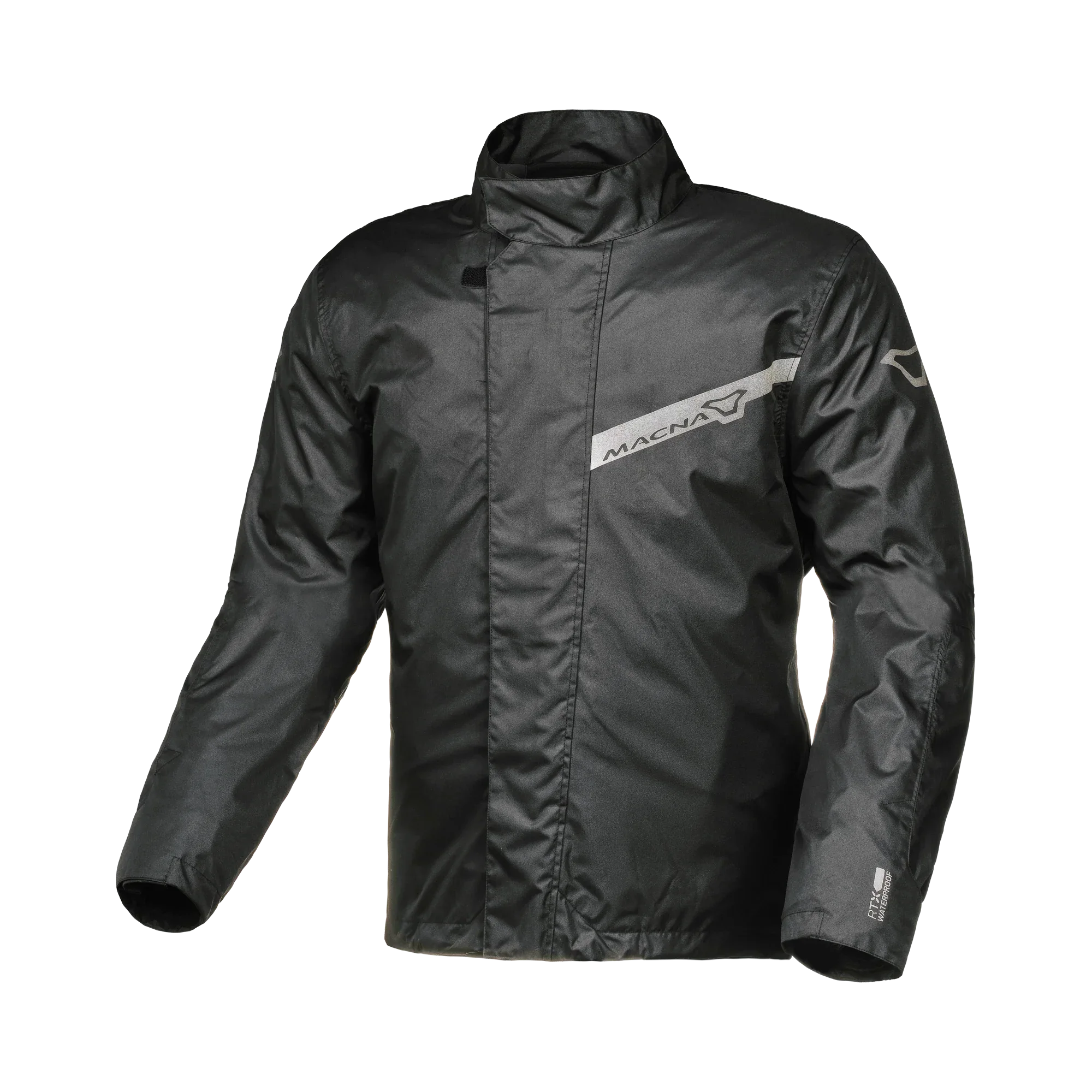 Macna Spray 165.1358.101 giacca antipioggia moto uomo nera con banda riflettente sul petto, fronte