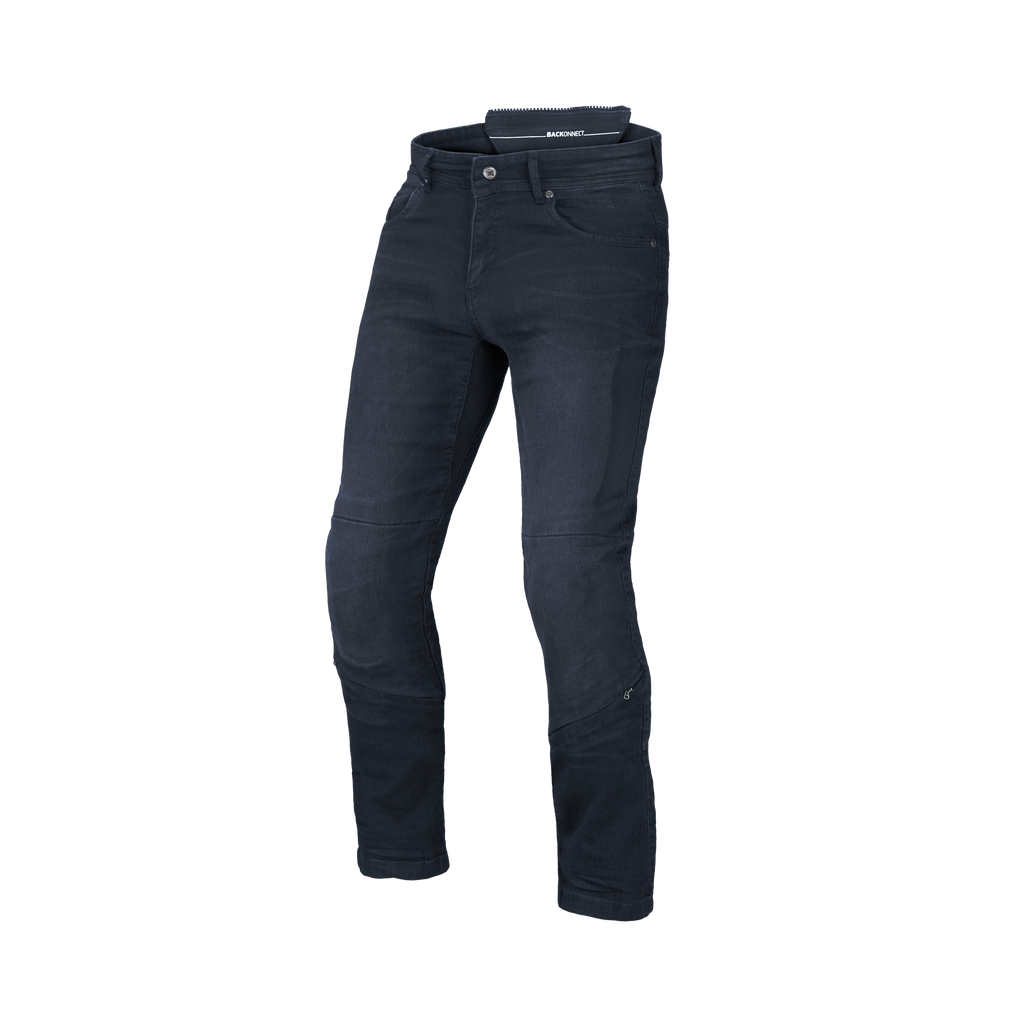 Jeans moto Macna Stone blu opaco con rinforzi in aramide, vista frontale intera