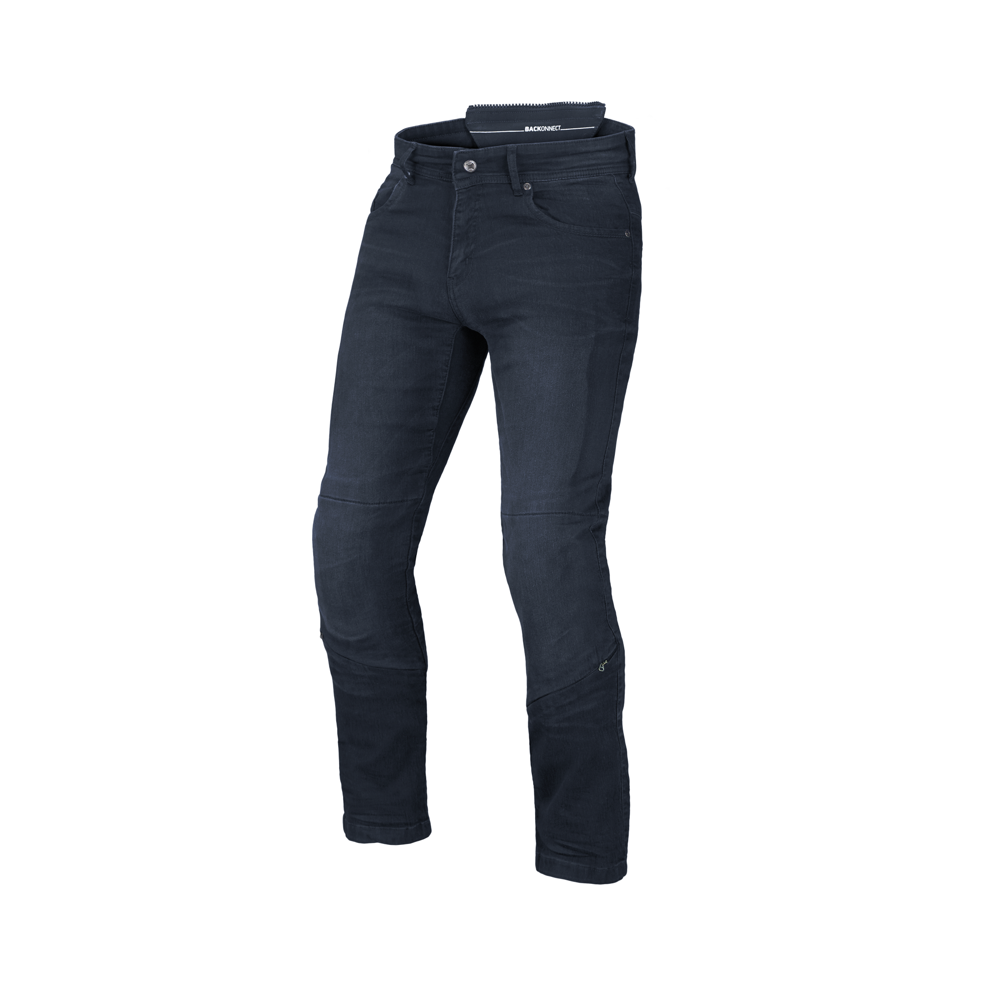 Jeans moto Macna Stone blu opaco con rinforzi in aramide, vista frontale intera