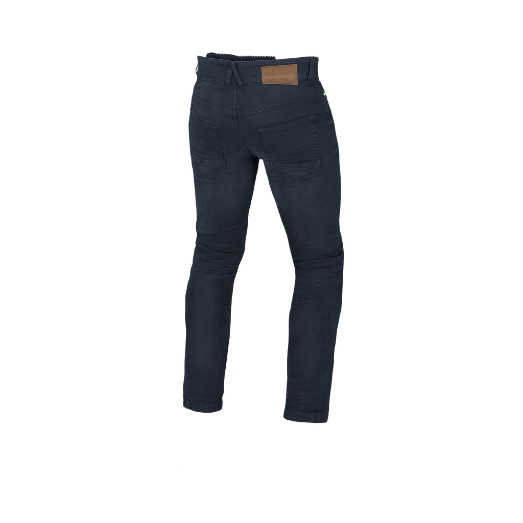 Jeans moto Macna Stone blu opaco, vista posteriore con patch e tasche
