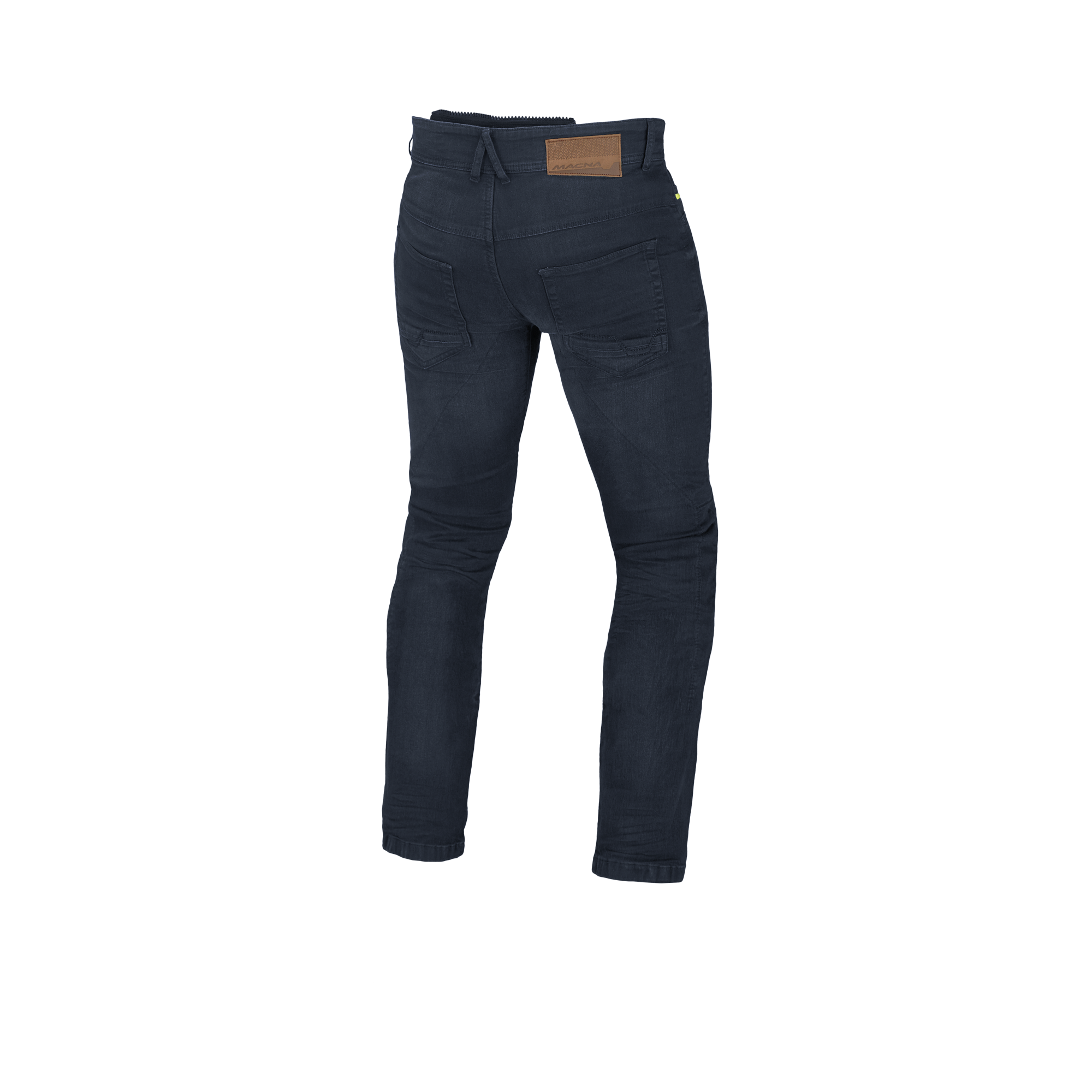 Jeans moto Macna Stone blu opaco, vista posteriore con patch e tasche