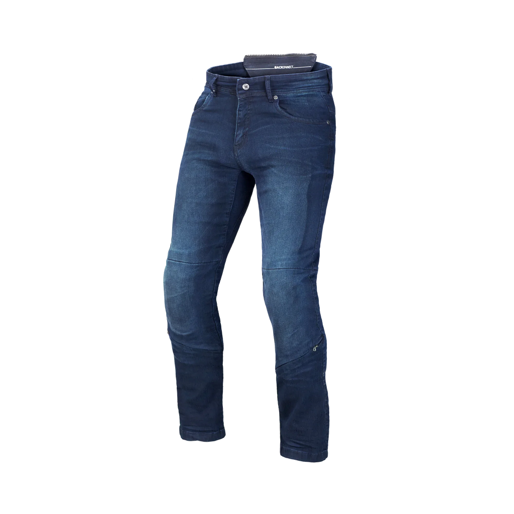 Jeans moto Macna Stone blu slavato con rinforzi in aramide, vista frontale intera