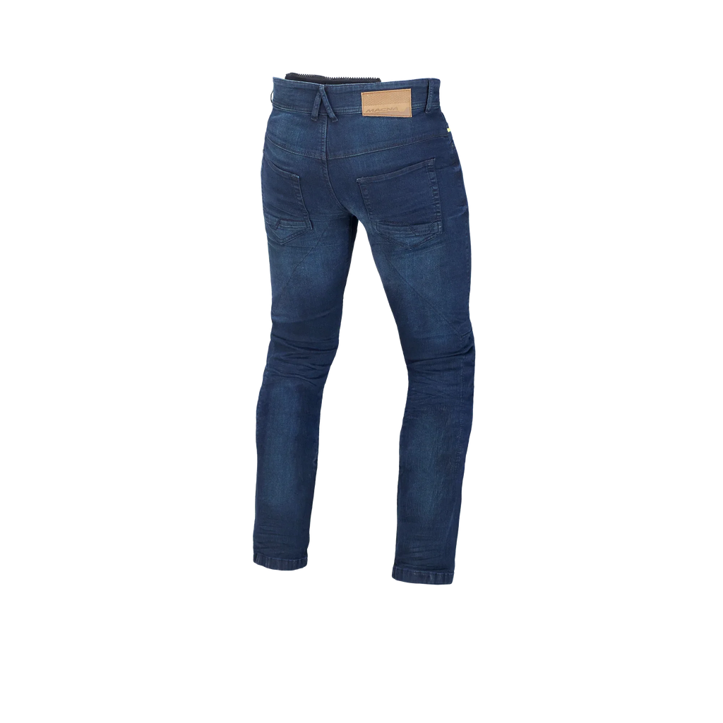 Jeans moto Macna Stone blu slavato, vista posteriore con patch e tasche
