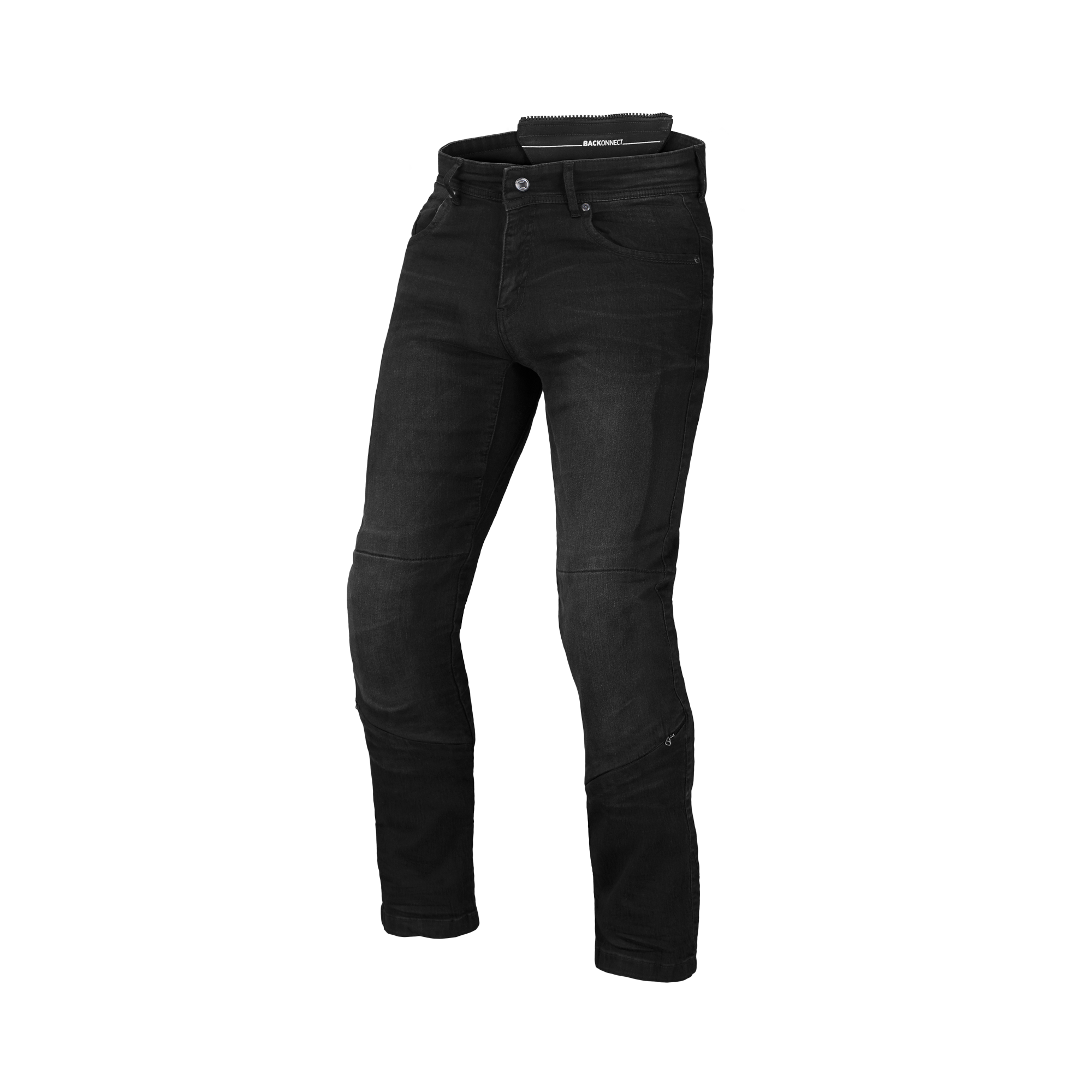 Jeans moto Macna Stone neri con rinforzi in aramide, vista frontale intera