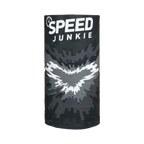 Scaldacollo moto Macna Summer Tube Logo Speed Junkie steso, teschio alato bianco su nero