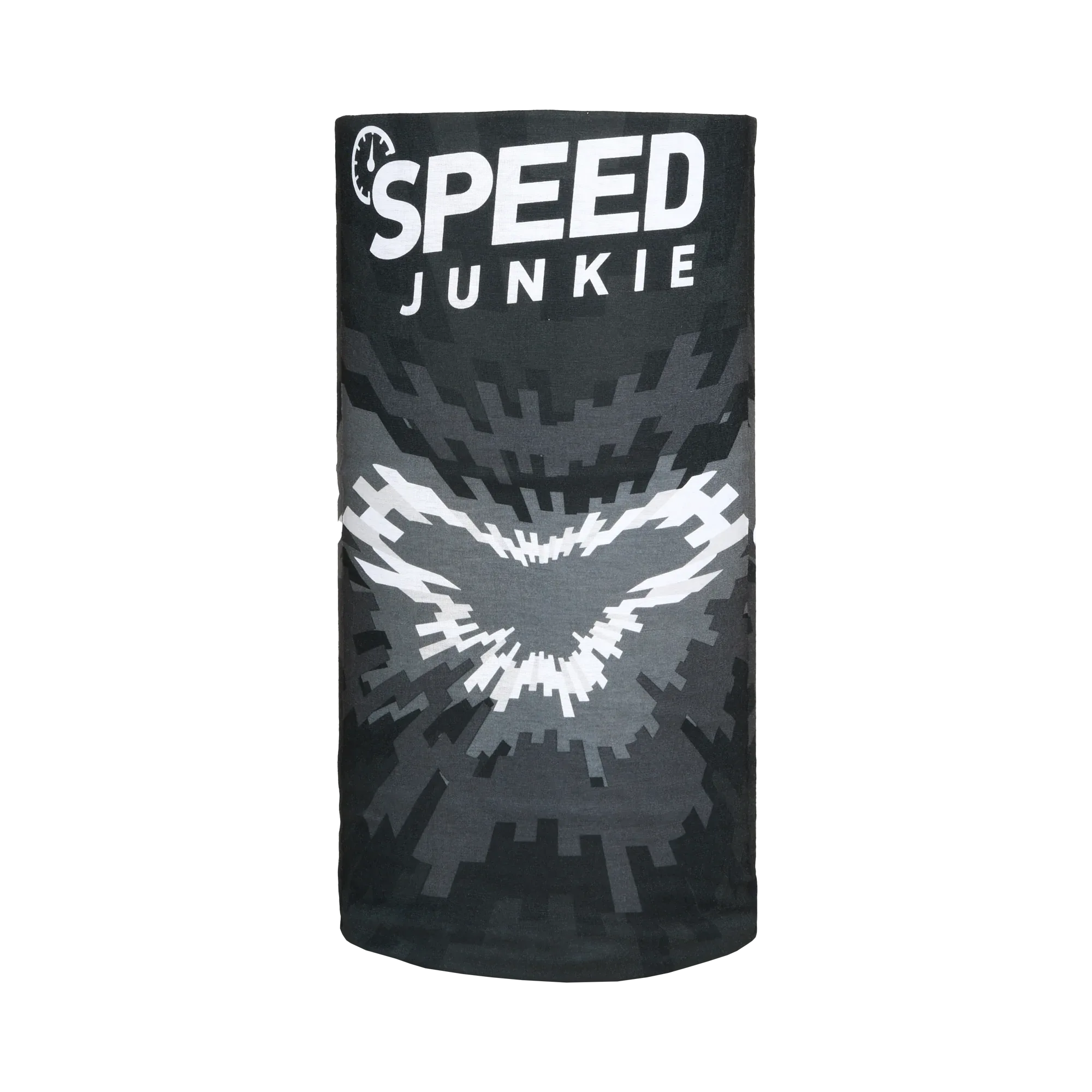 Scaldacollo moto Macna Summer Tube Logo Speed Junkie steso, teschio alato bianco su nero