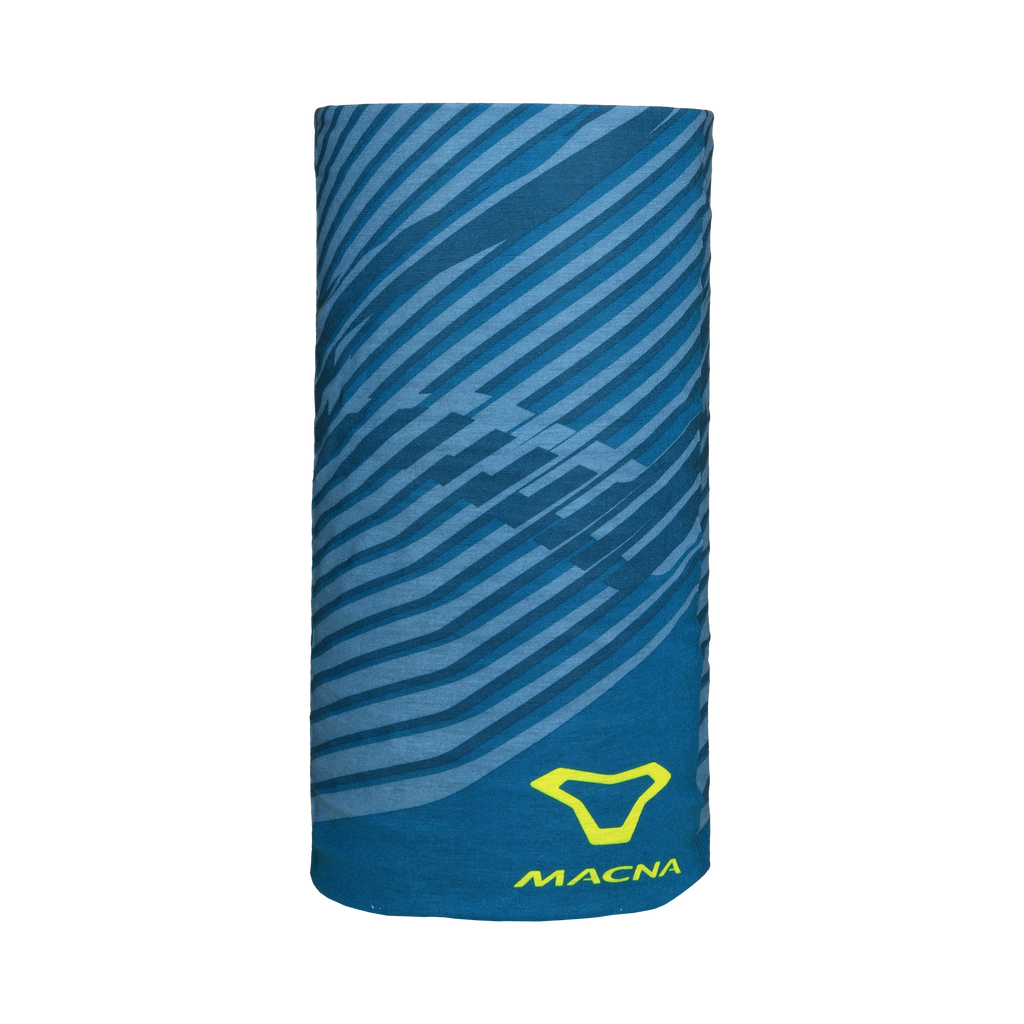 Scaldacollo moto Macna Summer Tube Logo blu steso, logo Macna in blu scuro