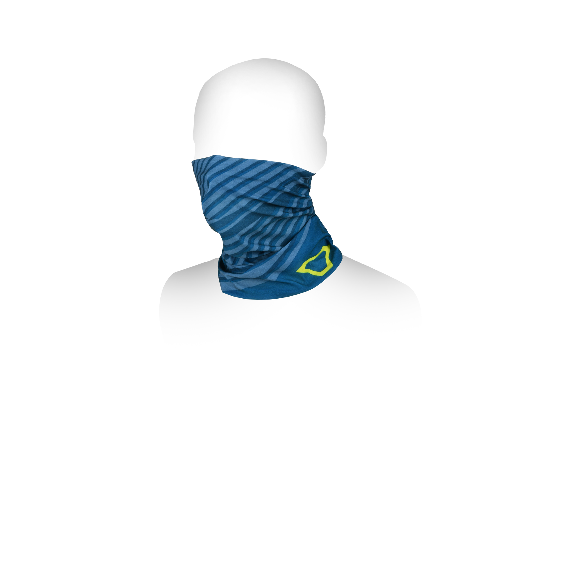 Scaldacollo Macna Summer Tube Logo blu con motivo a onde, indossato sotto il casco