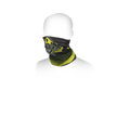 Scaldacollo Macna Summer Tube Logo grigio sfumato giallo fluo, indossato sotto il casco