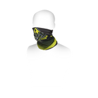 Scaldacollo Macna Summer Tube Logo grigio sfumato giallo fluo, indossato sotto il casco