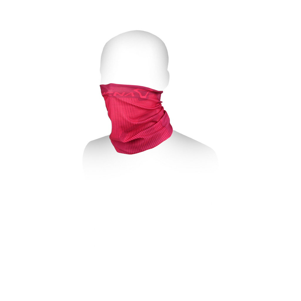 Scaldacollo Macna Summer Tube Logo rosa indossato, copre collo e nuca
