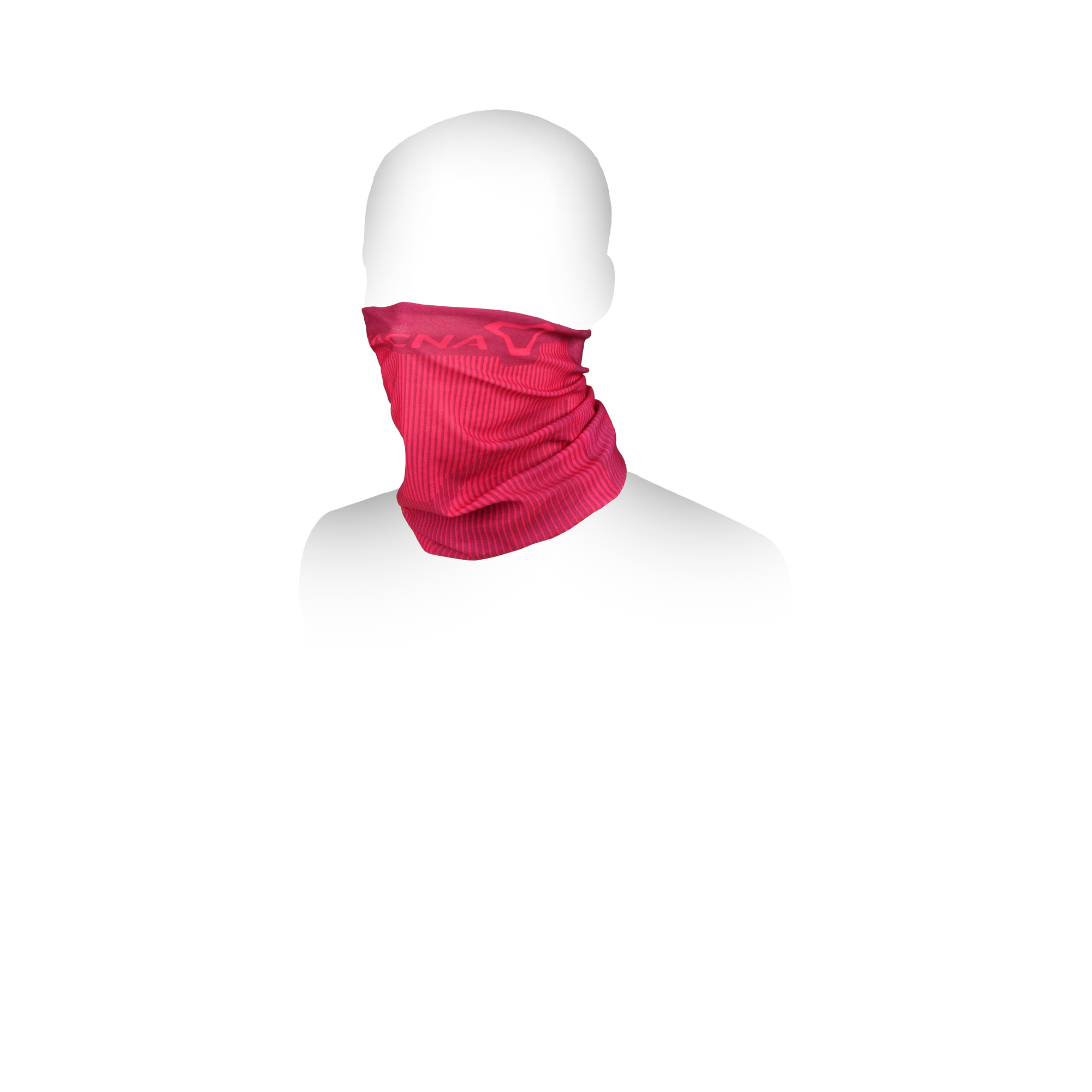 Scaldacollo Macna Summer Tube Logo rosa indossato, copre collo e nuca