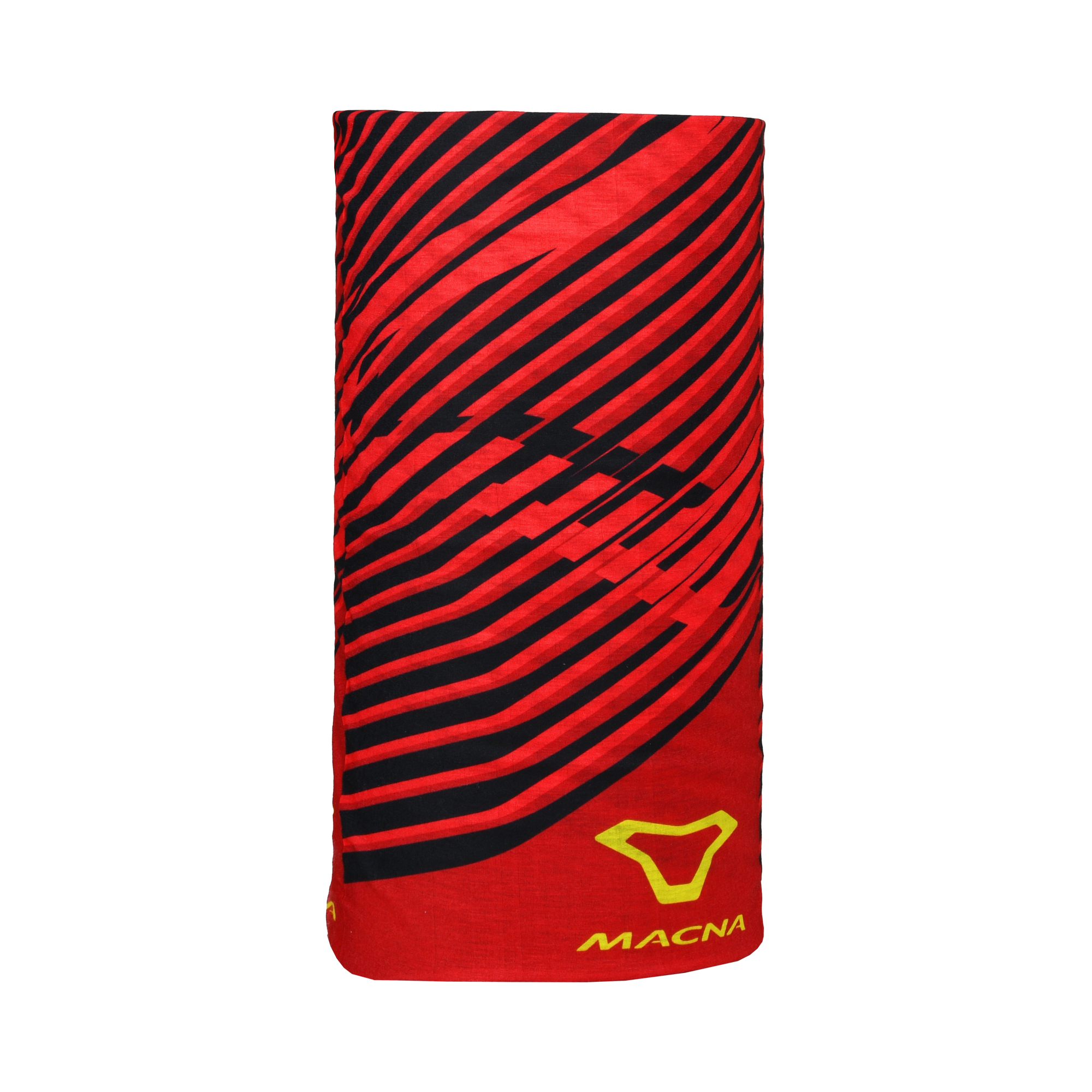 Scaldacollo moto Macna Summer Tube Logo rosso steso, logo Macna giallo in basso