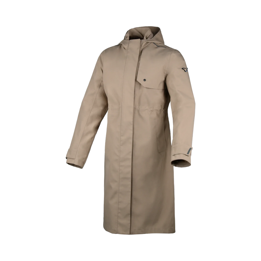 Macna Swan Beige cappotto antipioggia moto donna con cappuccio, vista tre quarti
