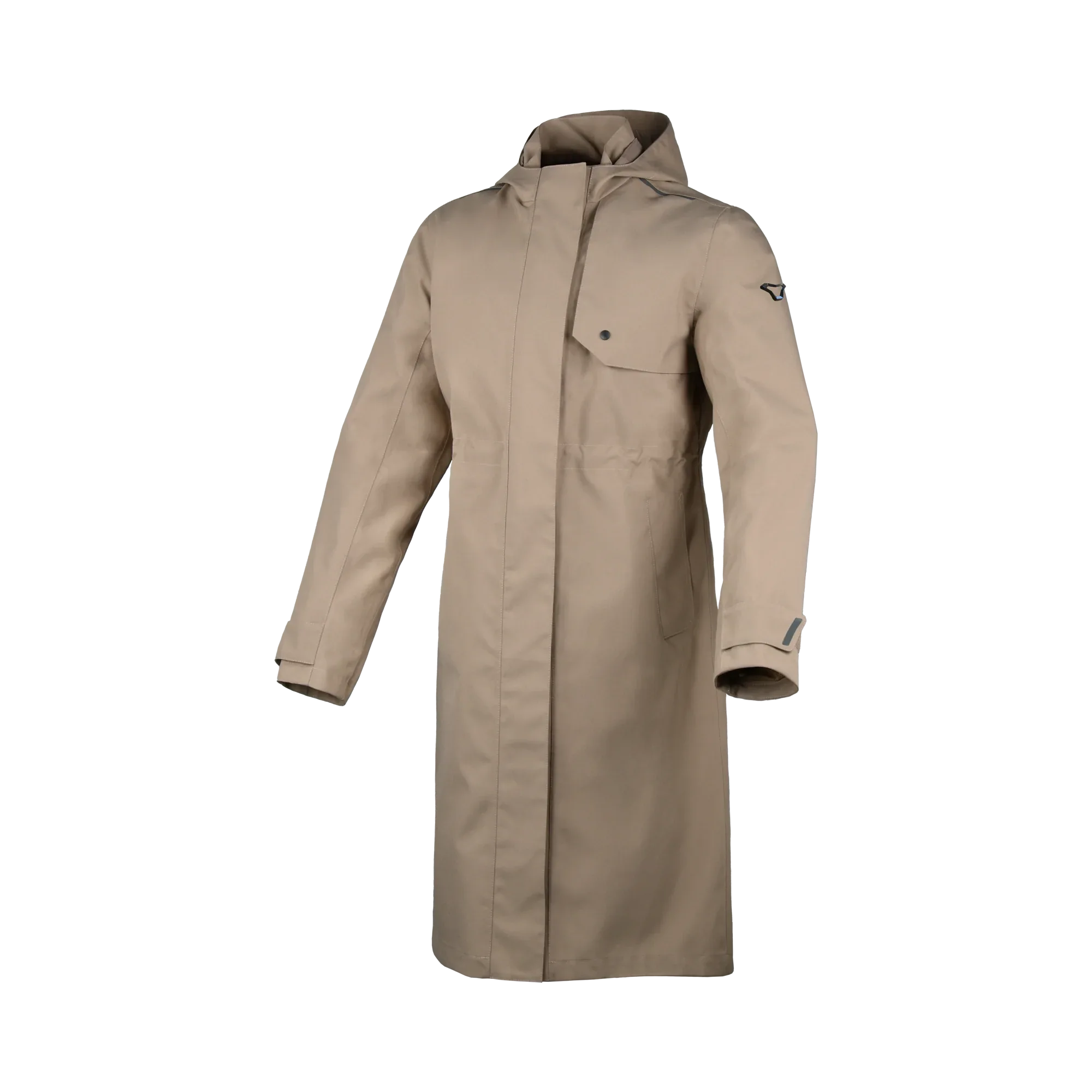 Macna Swan Beige cappotto antipioggia moto donna con cappuccio, vista tre quarti