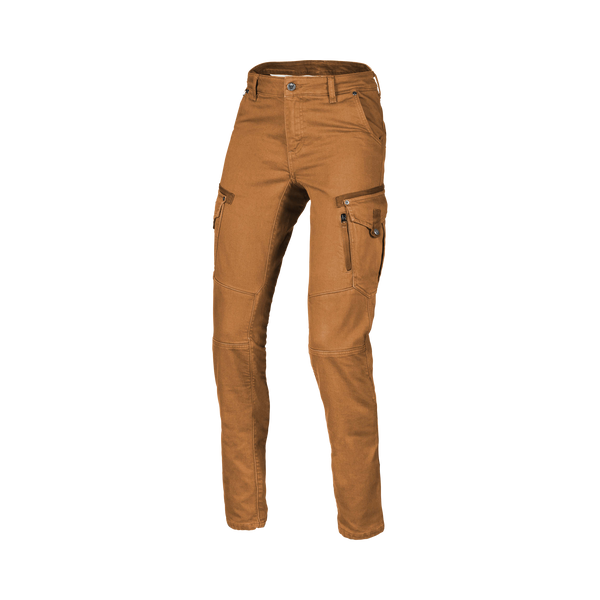 Macna Takar Cammello jeans cargo moto donna con rinforzi in aramide, vista fronte