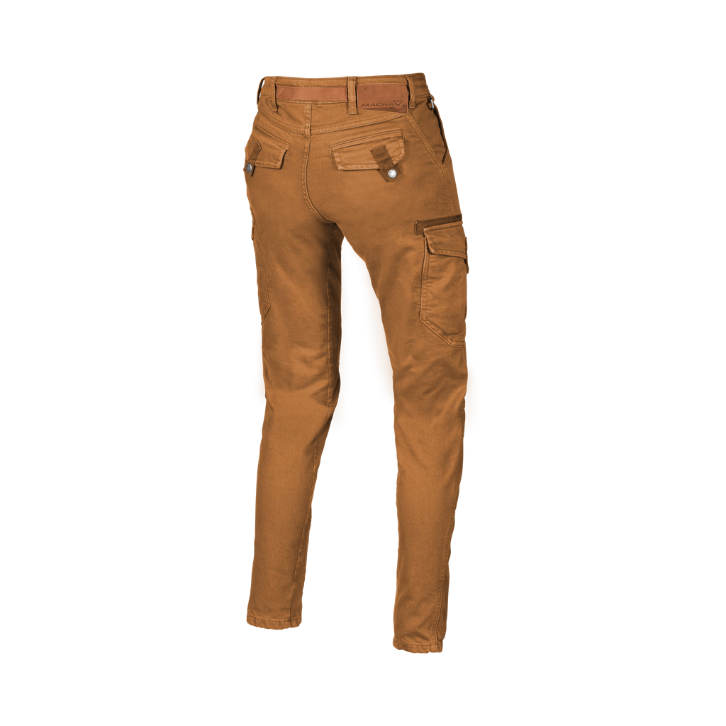 Macna Takar Cammello jeans cargo moto donna con rinforzi in aramide, vista retro