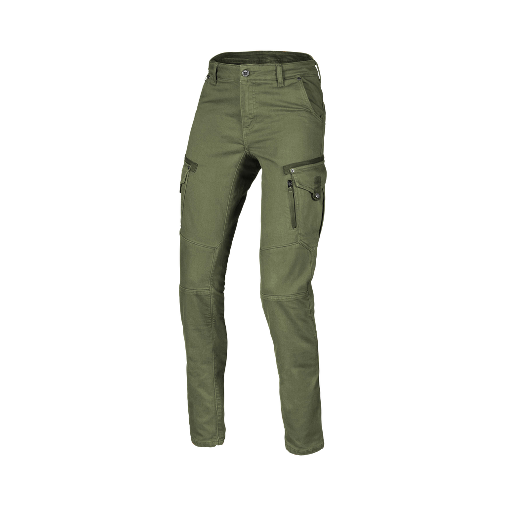 Macna Takar Verde jeans cargo moto donna con rinforzi in aramide, vista fronte