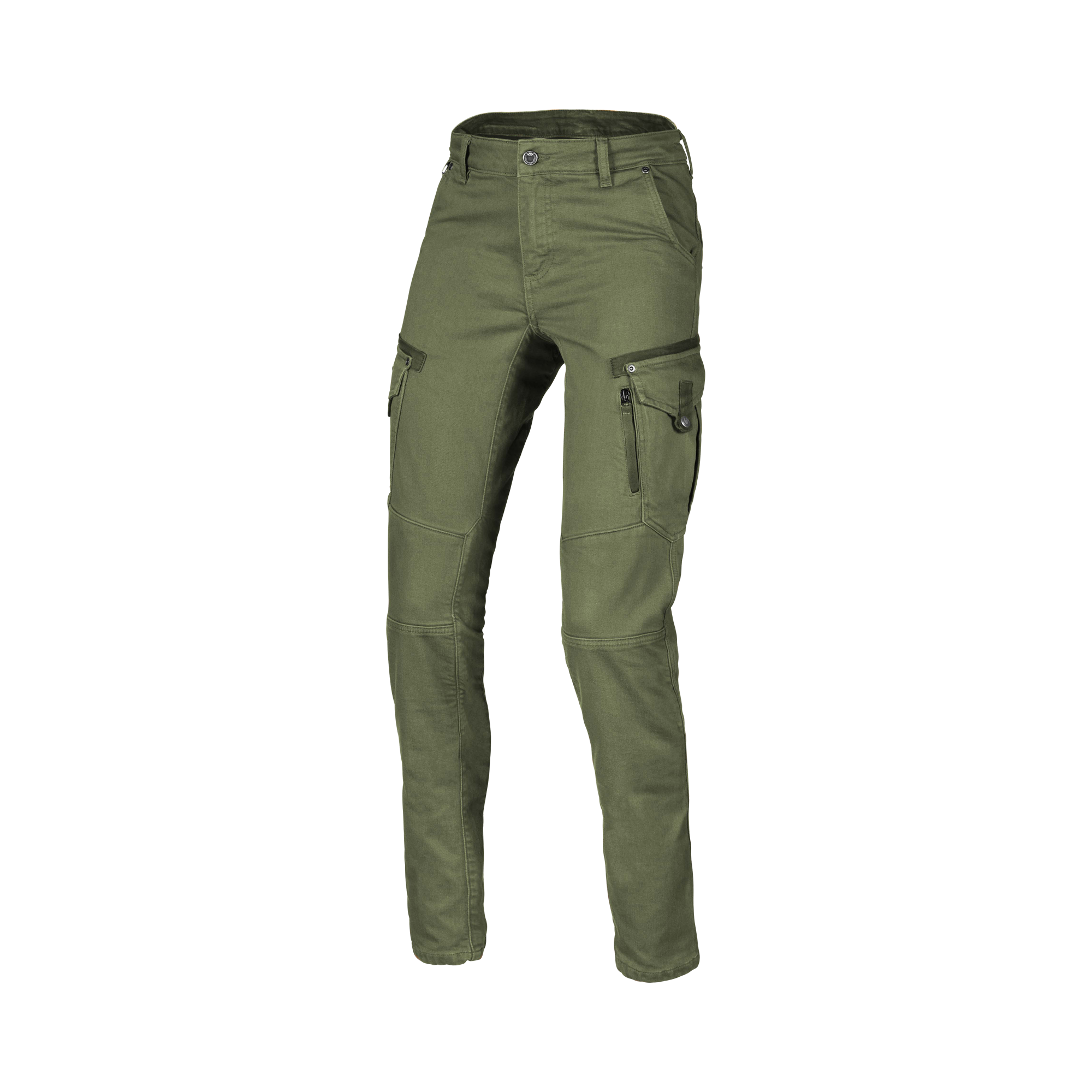 Macna Takar Verde jeans cargo moto donna con rinforzi in aramide, vista fronte