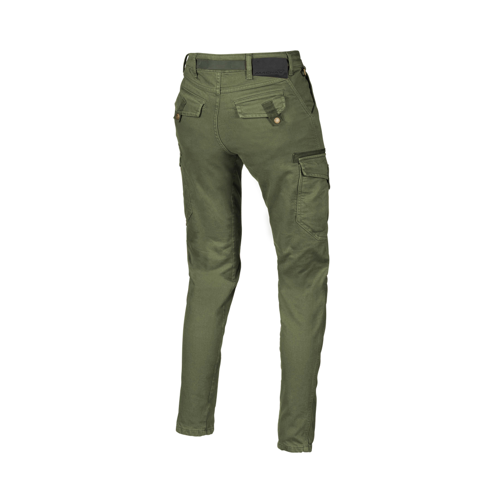 Macna Takar Verde jeans cargo moto donna con rinforzi in aramide, vista retro