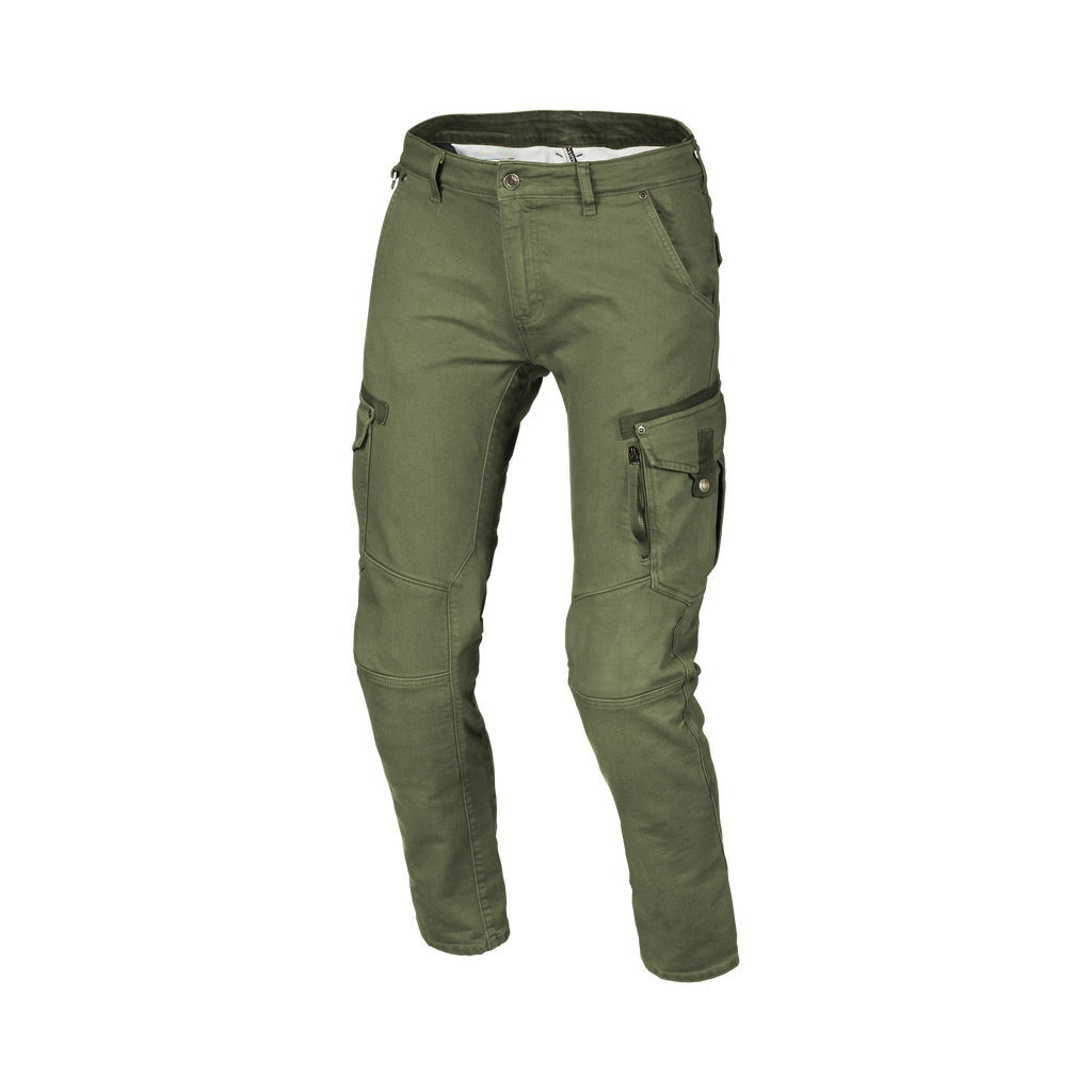 Macna Takar Verde jeans cargo moto uomo con rinforzi in aramide, vista fronte